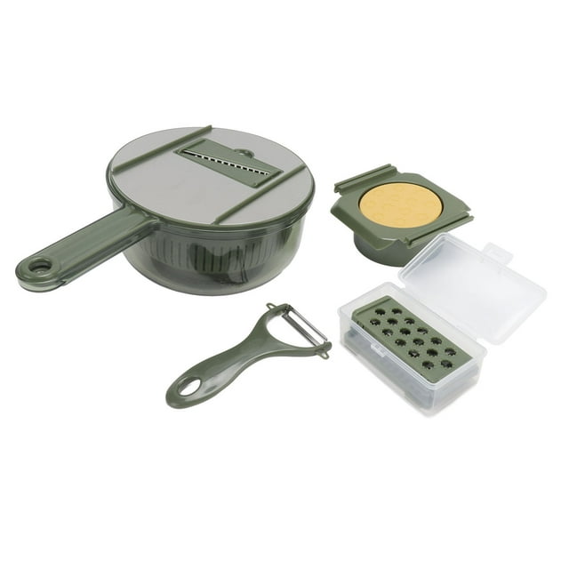 Potato Slicing Machine, Easy To Clean Fruit Vegetable Grater Versatile Convenient With Drain Basket For Restaurant Grey,Green