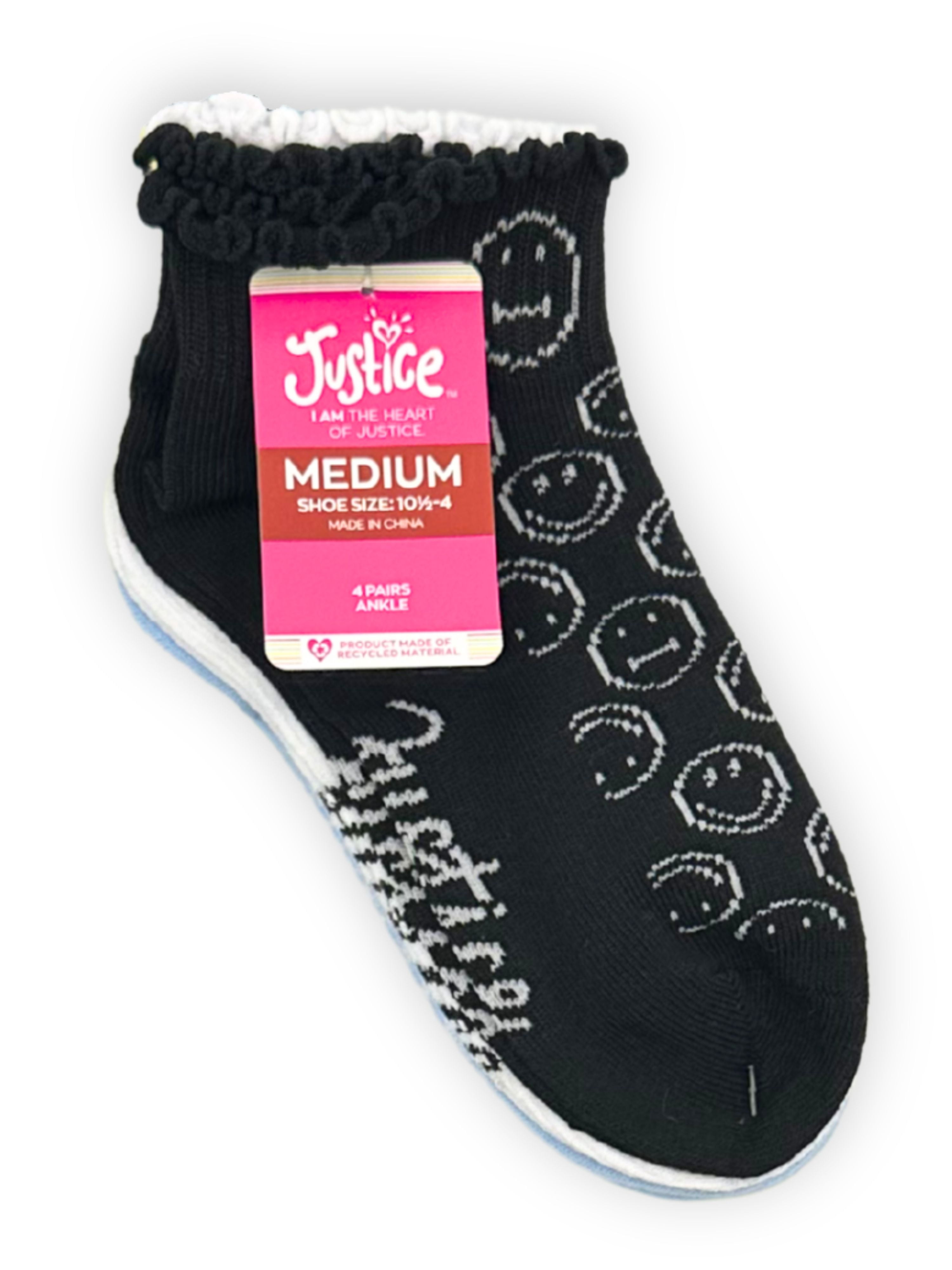 Justice Girls Mid Pearled Boyfriend Socks 4-Pack, Sizes M-L
