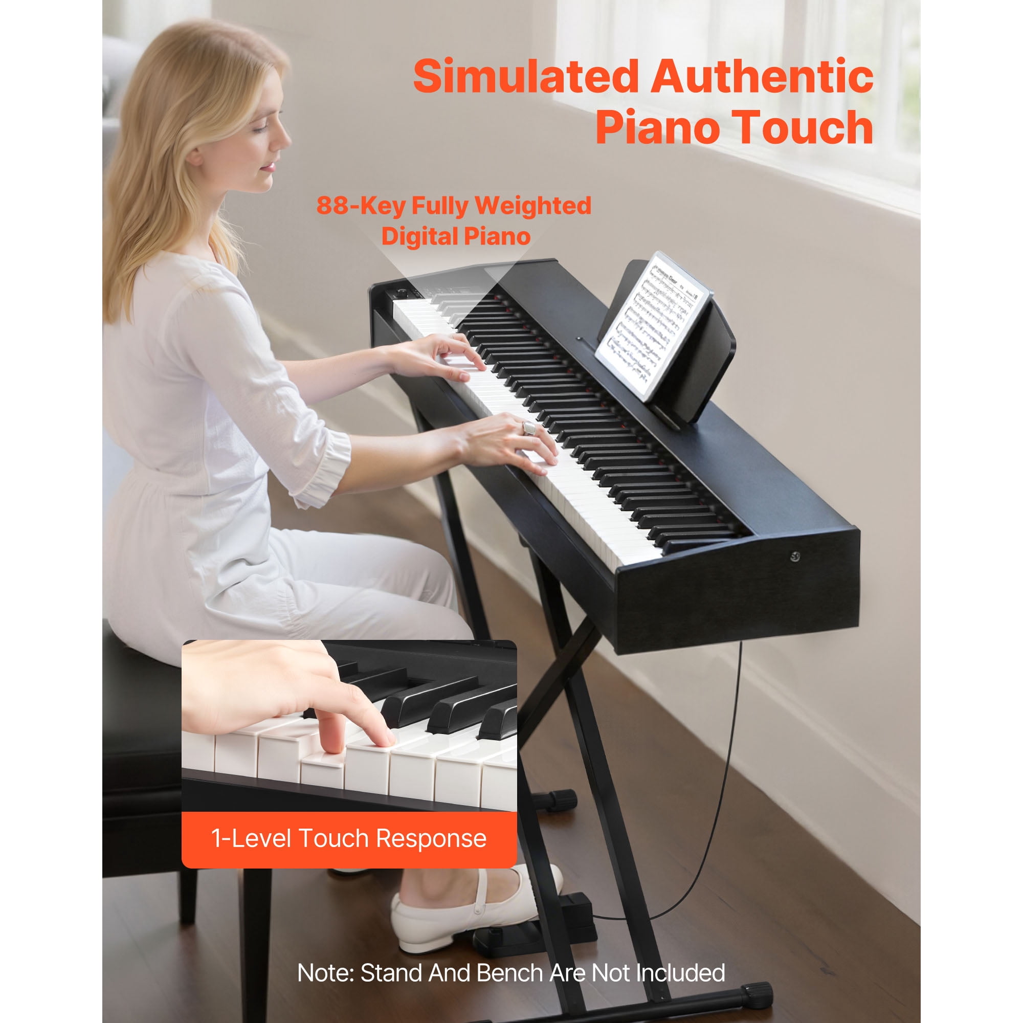 KFFKFF 88-Key Weighted Digital Piano with Recording, Sustain Pedal, Dual Keyboard, Wireless Connectivity, Built-in Speakers, 238 Tones, Ideal for Beginners, Stand Not Included