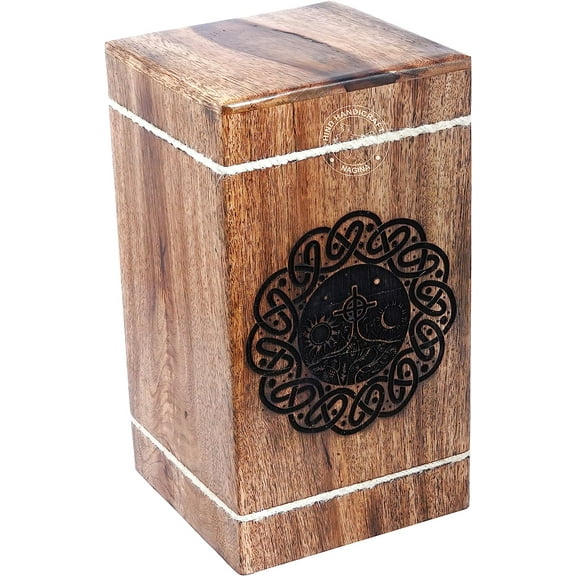 Handcrafted Wooden Urns for Human Ashes Adult Large - Rosewood Cremation Urn for Ashes - Burial Urn for Columbarium - Funeral Urn Box (Cross w/ Moon & Sun, 250 LB - Hardwood)