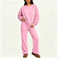 thumbnail image 5 of Szluipve 2 Piece Sets for Women 2 Piece Loungewear Set, Crew Neck Oversized Sweatshirt & High Waist Wide Leg Pants, Solid Color Fleece Casual Matching Tracksuit Pink L, 5 of 6