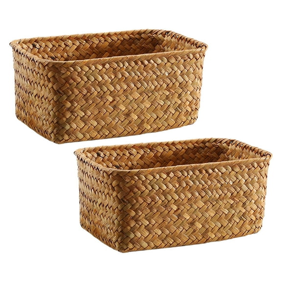 OULII 2Pcs Natural Woven Storage Baskets for Pantry Shelf and Desk Organization