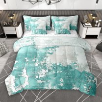 Manfei Vintage Oil Printing 7-Piece Twin Bedding Sets, Turquoise Abstract Ombre Bedding Comforter Set, Teens Kids Adult Men Women Reversible Sheet Sets, Lightweight Room Decor