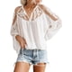 thumbnail image 1 of Blusas de encaje de crochet con cuello en V para mujer, camisas casuales holgadas con mangas abullonadas para otoño, blusas de gasa holgadas, 1 of 4