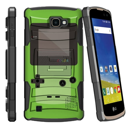 Speed Demons Tiger - LG K4 L44VL, LG Optimus Zone 3, LG Spree K120, LG Rebel VS425 Miniturtle® Clip Armor Dual Layer Case Rugged Exterior with Built in Kickstand + Holster - Green Gameboy Color