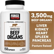 Force Factor Primal Origins, Beef Organs Supplement with 3500mg Beef Liver, Kidney, Heart, Pancreas & Spleen for Energy & Stamina, 150 Capsules