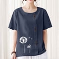 thumbnail image 6 of QUNYINEY Casual Shirts for Women Trendy Crew Neck Floral Short Sleeve Tops Loose Linen Button Pullover Shirts, 6 of 7