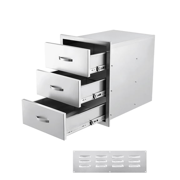 Outdoor Kitchen Drawers Stainless Steel 18W X 23H X 23D Inch, Flush Mount Three Layers BBQ Island Drawers with Handle for Outdoor Kitchens, Patio or Grill Station