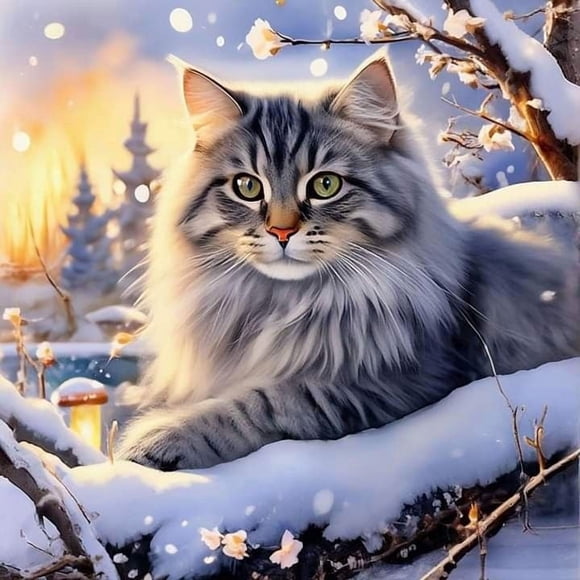 Diamond Painting Majestic Winter Cat Rhinestone Canvas 5D DIY Diamond Embroidery Kits Artful Craft Rhinestone Art35*35cm, frame not included.,4119