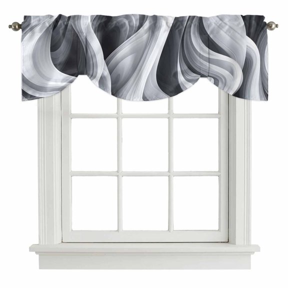 Tie Up Valances for Windows, Modern Sea Waves Adjustable Valance Curtains Window Treatment for Living Room, Grey White Texture Abstract Texture Rod Pocket Kitchen Curtains & Drapes 54x18 Inch
