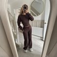 thumbnail image 5 of Fashion Set For Women Autumn New Slim O Neck Zipper Coat Top Wide Leg Pants Two Piece Set Leisure Sportswear Sets Outfits, 5 of 5