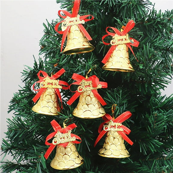 Set of 6 Golden Christmas Bell Pendants - 2" Christmas Tree Hanging Ornaments for Festive Holiday Decorations and Seasonal Home Decor multicolor