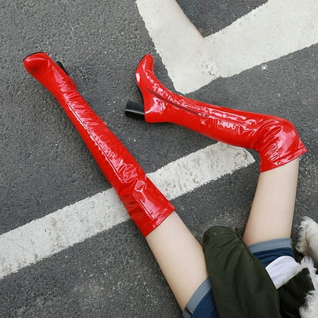 

Yoslce Tall Boots For Women Autumn And Winter Stretch Patent Leather Thin Thick High-Heeled