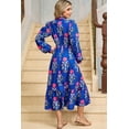thumbnail image 3 of Women's Blue Floral Print Midi Dress with Striped Trim and Ruffle Hem - [ZhiHiMeRi] | L, 3 of 6