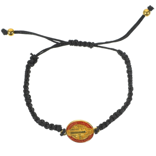 Pulseras católicas ajustables, pulsera tejida a mano con medalla de San Benito, pulsera religiosa