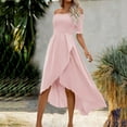 thumbnail image 5 of PiGOGI Women's off-Shoulder Summer Dress - Sexy Irregular Hem Casual Dress (S-XL) Pink, 5 of 7