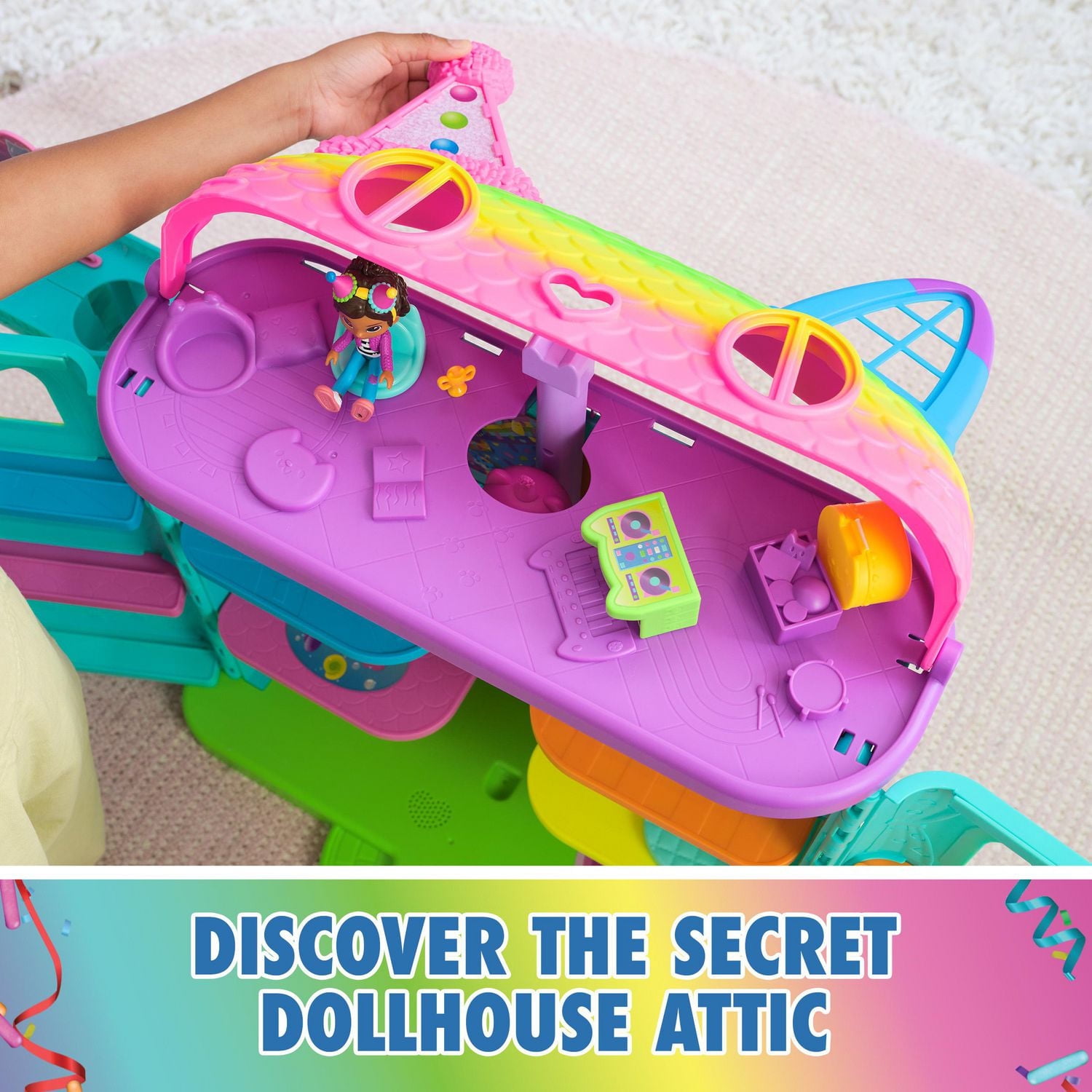 Gabby’s Dollhouse, 15-Piece Rainbow-Themed, Celebration Dollhouse, Toy Figures, Doll House Furniture & 10 Sounds, Kids Toys for Girls & Boys Ages 3+