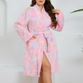 thumbnail image 5 of Short Flannel Robe for Women Fashion Plus Size Bathrobe Knee Length Kimono Fleece Plush Cozy Terry Cloth Robes, Pink, XXXXL, 5 of 5