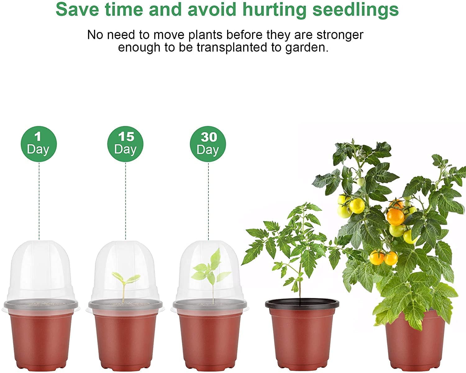Plant Nursery Pots with Humidity Dome 4" Soft Transparent Plastic Gardening Pot Planting Containers Cups Planter Small Starter Seed Starting Trays for Seedling with 10pcs Plant Labels，30 Sets