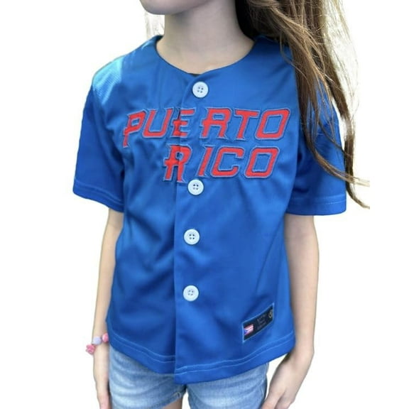 TAINOWEARS Puerto Rico Baseball Embroidery Jersey for children, Baseball # 21 Boricua Blue, button Jersey Short Sleeve for boys and girls