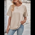 thumbnail image 4 of Camisetas Holgadas de Gran Tamaño para Mujer, Cuello Redondo, Corta, Blusa Informal de Verano Y2K 2025, Camiseta Básica Caqui M, 4 of 9