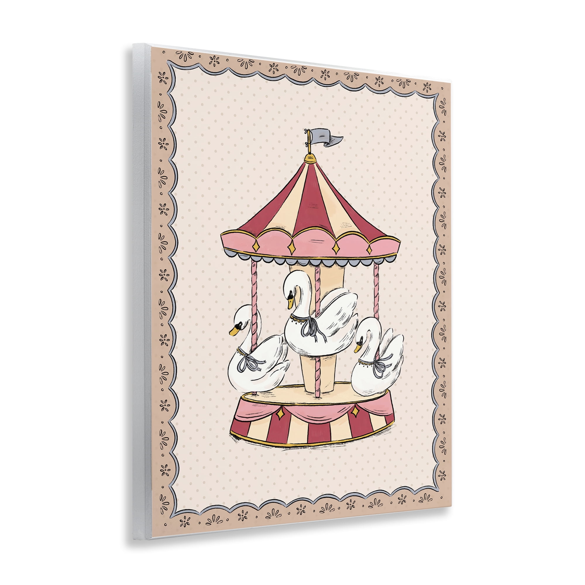 Stupell Industries Vintage Swan Carousel Animals Painting Unframed Art Print Wall Art, 11 x 14