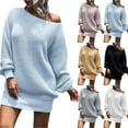 thumbnail image 1 of Sentmoon Robe d'Automne pour Femmes à Col en V, Extensible et Flexible, Tricotée, à Manches Longues, Robes de Plage pour Femmes 2025, Épaules Dégagées, Couleur Unie, Coupe Ample Oversize, Robe Bohème, Hiver, pour Sorties, 1 of 9