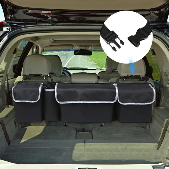 Openpig Car Trunk Hanging Organizer, Thick Backseat Storage Bag with 4 Pockets and 3 Adjustable Shoulder Straps, Foldable Interior Accessories Releases Trunk Space