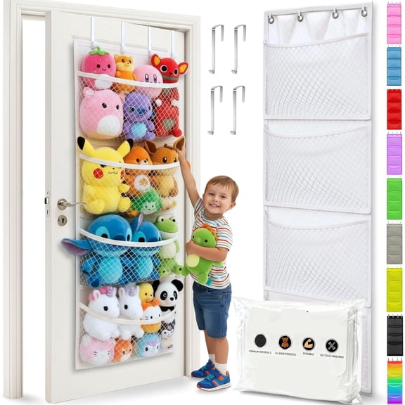 The Original Stuffed Animal Storage - Over Door Organizer for Stuffies, Baby Ideas Holder, Toy Plush Hammock Hanging Net Big Girls Toddler Large Bag Animals Stuffy Behind