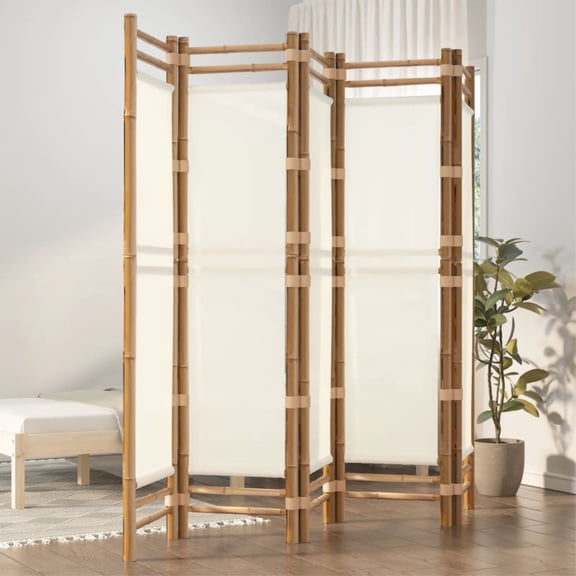 Casafoyer Folding 5-Panel Room Divider 78.7" Bamboo and Canvas
