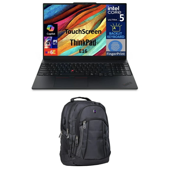 Lenovo ThinkPad Business Laptop 16.0in Touchscreen IPS WUXGA Display (Intel Ultra 5-225U, 64GB DDR5, 1TB PCIe SSD, Intel Graphics, Backlit KB, Fingerprint, Win 11 Home) w/Premium Backpack