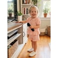 thumbnail image 6 of Cenuakty Toddler 0-3T Girls Summer Outfit Ruffled Hem Button up Short Sleeves T-Shirt and Elastic Shorts Set Cute 2 Piece Clothes, 6 of 9
