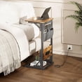 thumbnail image 2 of C Shaped End Table with Charging Station and Storage Bag, C Shaped Side Table for Couch, Sofa Side Table with Foldable Function End Table for Living Room Bedroom, Brown, 2 of 8