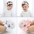 thumbnail image 2 of Baby Girls Soft Sole Floral Mary Jane Flats Infant Princess Prewalkers Toddler Wedding Dress Shoes with Headband, 2 of 6