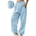 thumbnail image 2 of Womens Fleece Lined Sweatpants Baggy High Waisted Joggers Cinch Bottom Lounge Pants with Pocket Active Wear Light Blue, 2 of 5