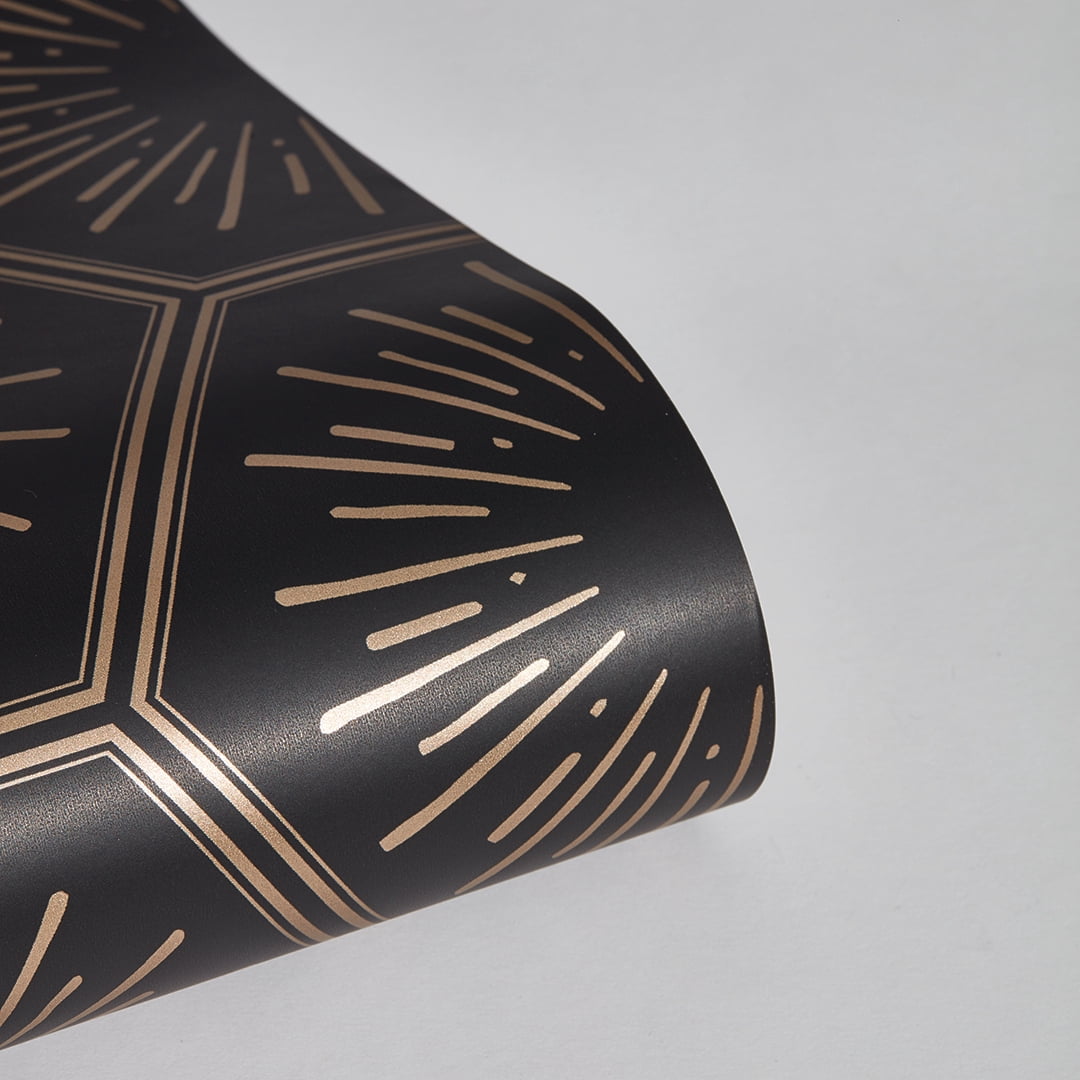 Tempaper Hello Sunshine Black & Metallic Gold Peel and Stick Wallpaper, 20.5" x 16.5'