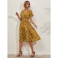 thumbnail image 1 of Robe Bohème pour Femmes Manches Courtes Col en V Petite Imprimé Floral Robes Taille Fermée Mode Féminine Élégante Décontractée Robe pour Dames, 1 of 5