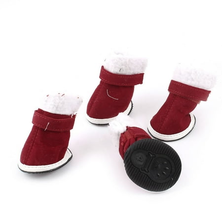 Unique Bargains 2 Pairs Walking Nonslip Sole White Rim Red Pet Dog Doggy Boot Shoes Size