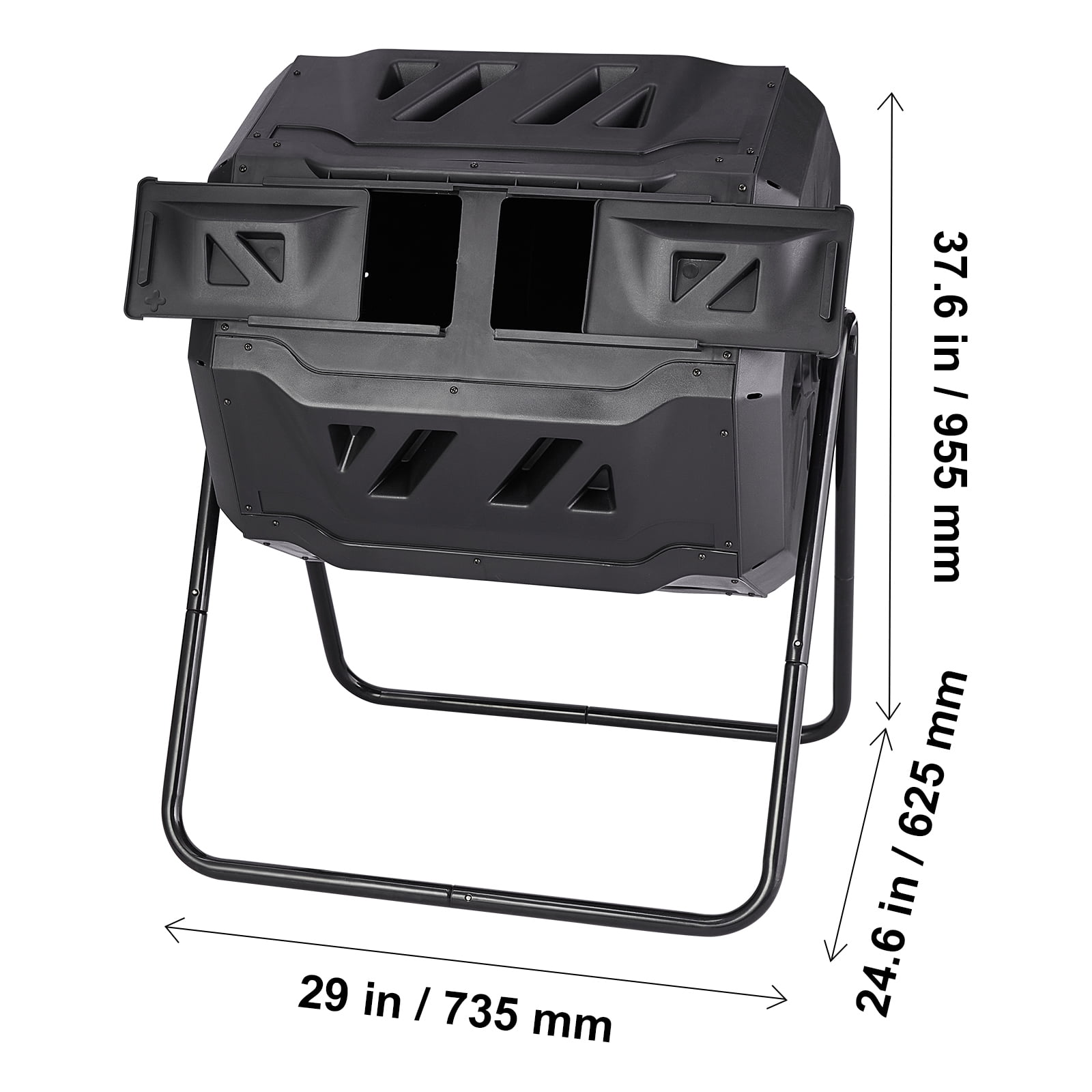 KFFKFF Composting Container, 43-Gallon Double Chamber Rotating Compost Tumbler, Spacious Tumbler Composter with Dual Access Doors and Metal Structure, BPA-Free Compost Bin for Garden, Exterior