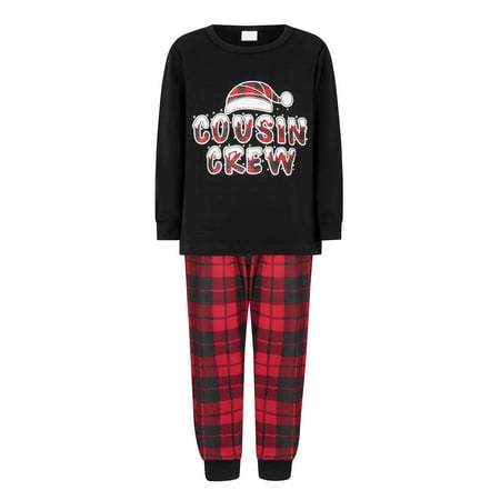

Christmas Family Pajamas Matching Set Long Sleeve Letters Print T-shirt with Plaid Pants Sleepwear Loungewear