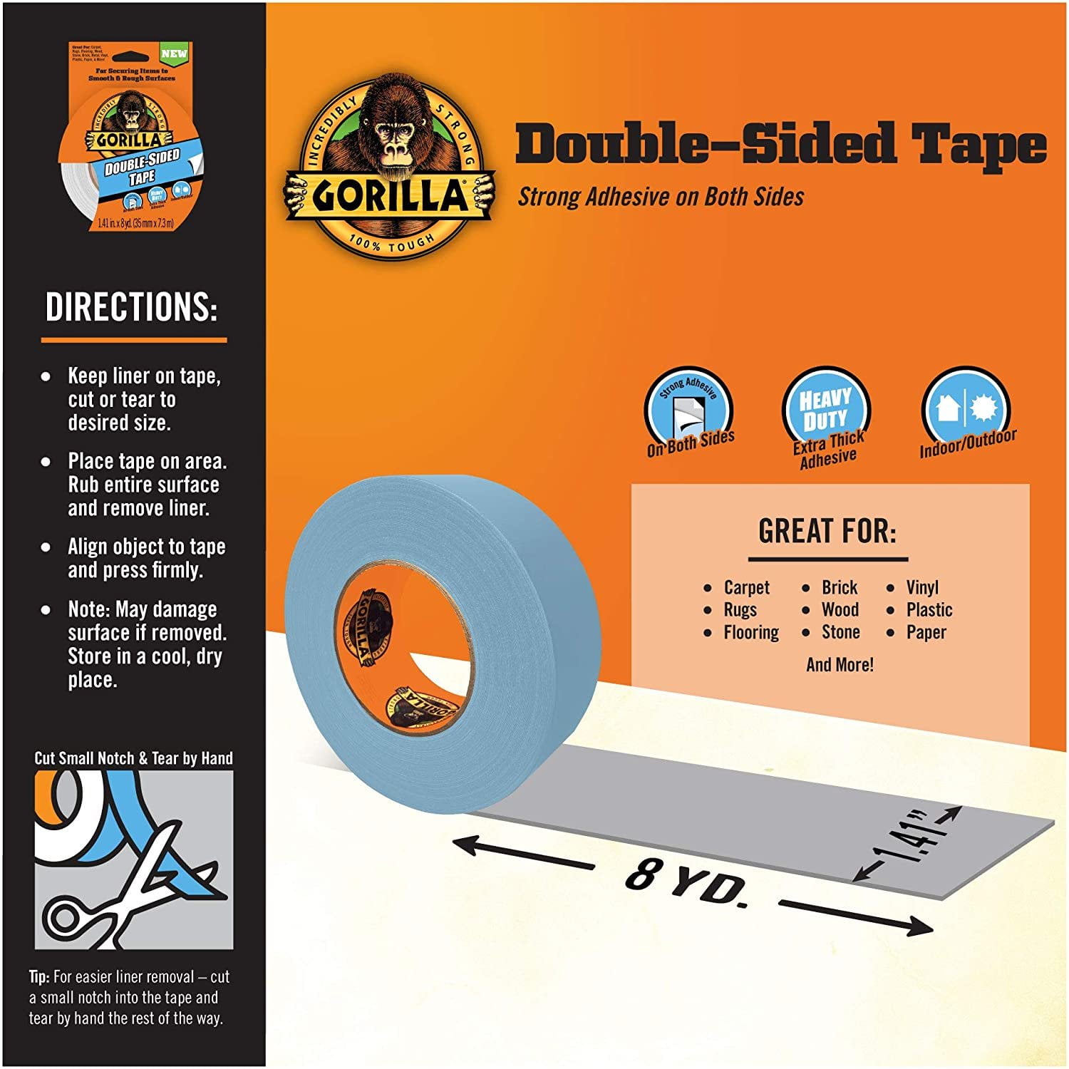 Gorilla 1.41 in. x 8 yd. Double Sided Cloth Tape (6-Pack) 100925