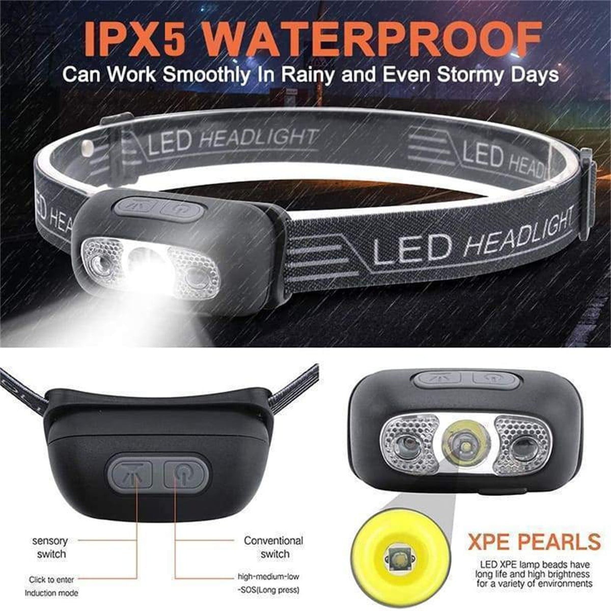 Mini Rechargeable LED Headlamp Body Motion Sensor Headlight Camping