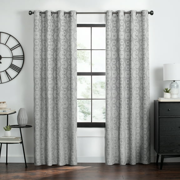 Achim Constellation Jacquard Circles Grommet Light Filtering Curtain Panel, Grey, 52" x 63"