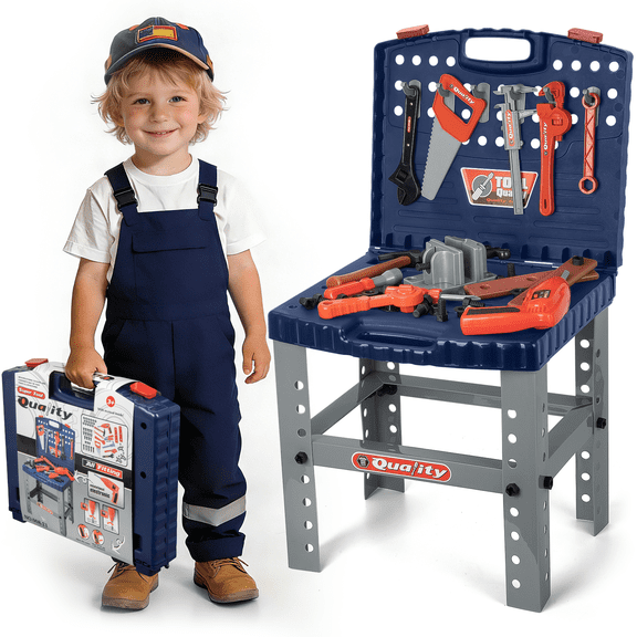 Kids Tool Bench Set Toy with Electric Drill and Realistic Tool, Pretend Play Construction Workbench Toys for Toddlers, Build a Kids Tool Workshop Set for Boys and Girls