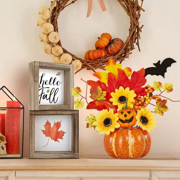 Deeceymbur Halloween Table Decor with Simulated Pumpkin Leaves for Festive Autumn Thanksgiving Home Party Centerpiece