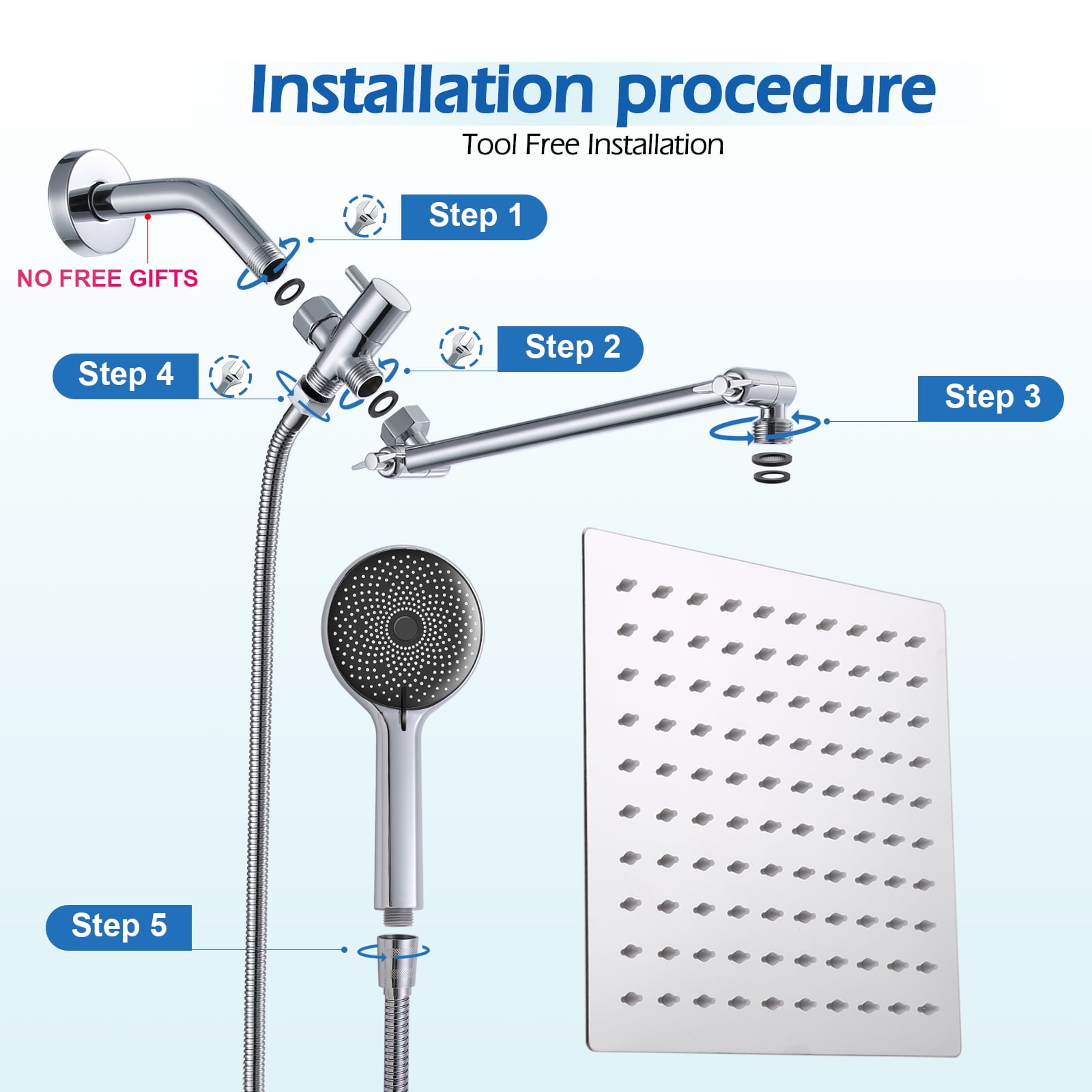 Scilulu 8"Rain Shower Head with Handheld Spray Combo with 11'' Angle Adjustable Extension Arm/Flow Regulator/Shower System,High Pressure Rainfall Shower Head Clean Bathroom,Chrome