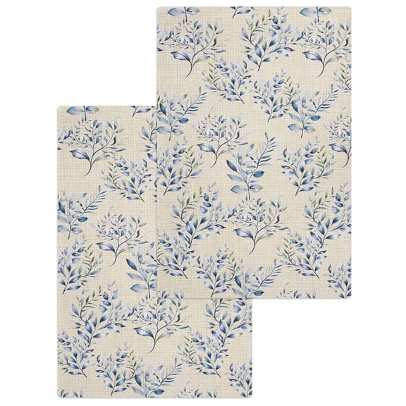 Rustic Blue Leaves Hand Towels Set, Waffle Weave Kitchen Towels 2 Pieces, Farmhouse Botanical Beige Microfiber Hair Face Bath Tea Towel Absorbent Quick Drying Cleaning Dish Cloths, 15.7"x23.6"