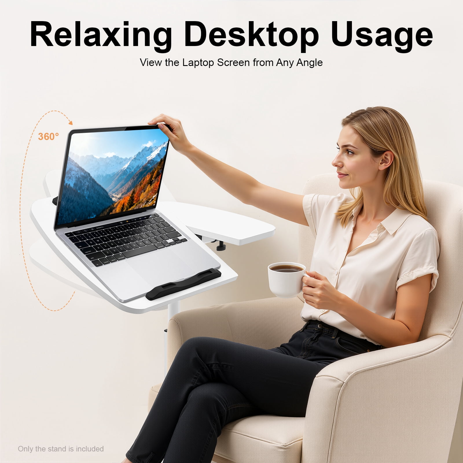 ChicHomey Adjustable Laptop Desk,360° Rotatable Desktop,Mobile Rolling Laptop Desk Stand,Foldable MDF & Carbon Steel, White for Home/Office