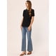 thumbnail image 3 of Blusa de manga corta con cuello Peter Pan y ribete en contraste para mujer Negro L, 3 of 4