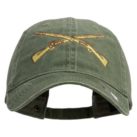 U.S Army Infantry Embroidered Washed Solid Pigment Dyed Cotton Twill Brass Buckle Cap - Olive OSFM